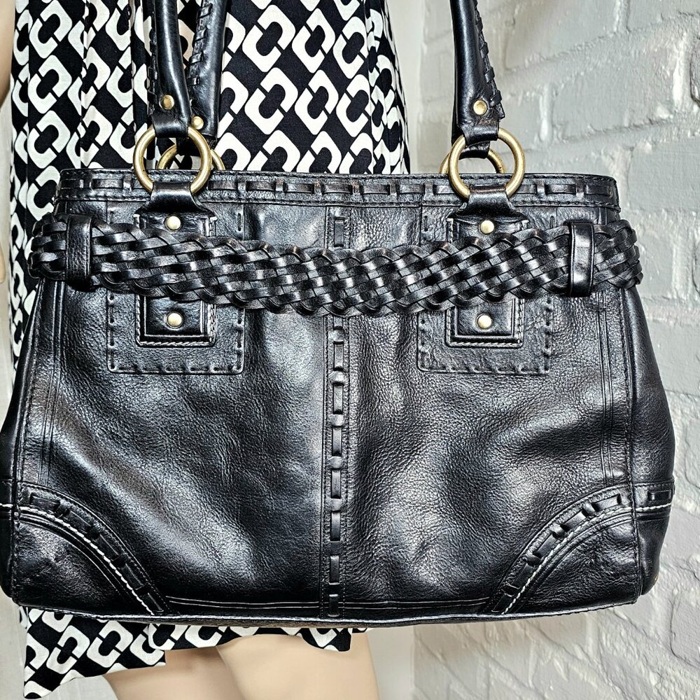 Coach Hamptons Leather Shoulder Bag Black Braided Strap Tassel Vintage - Picture 6 of 16